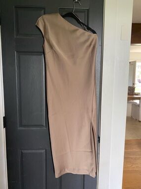 Banana Republic One shoulder Satin Gown in Taupe Beige